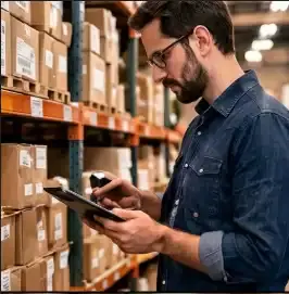 Profissional acompanhando mercadorias e estoque